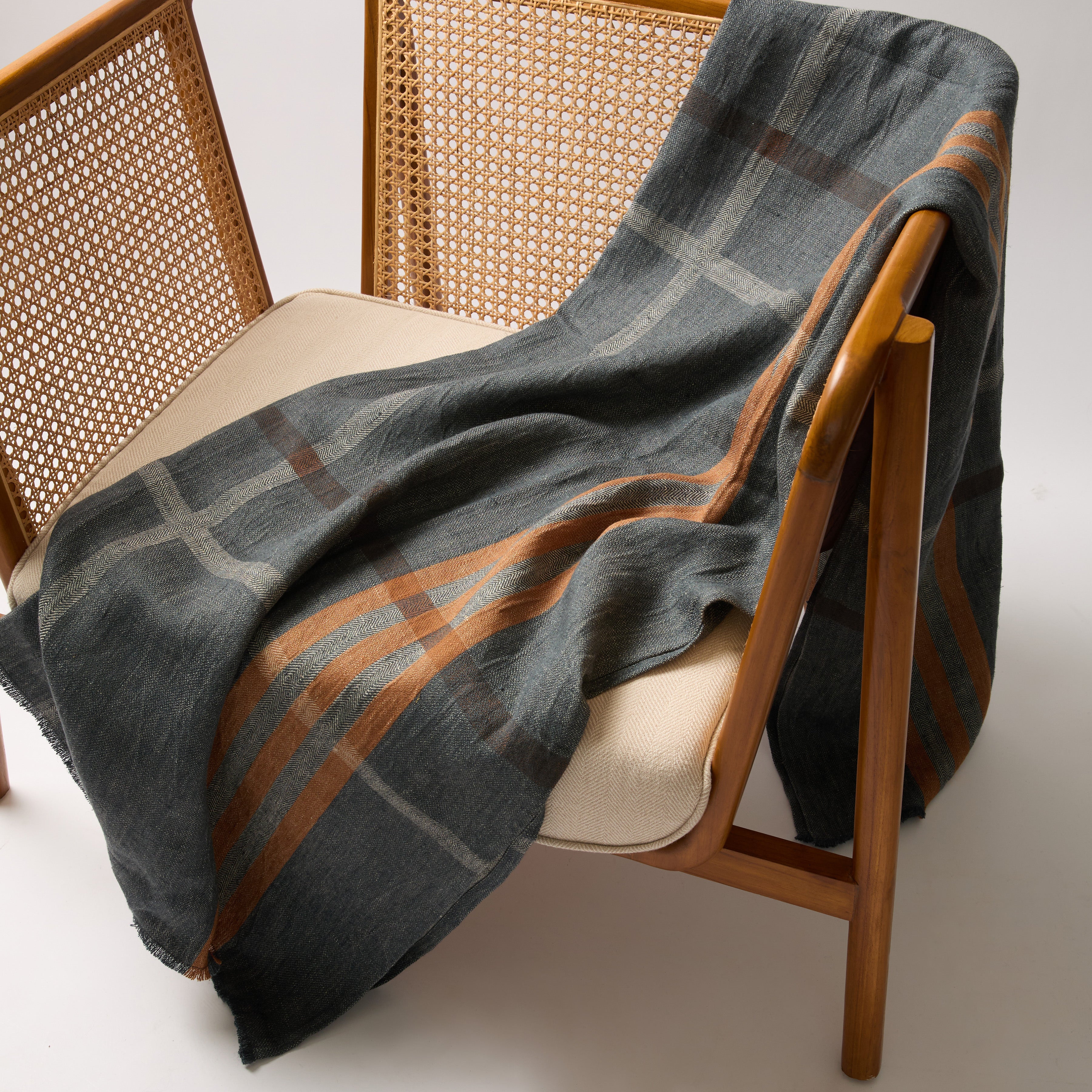Modern Plaid Throw Navy & Chestnut 51" x 78"