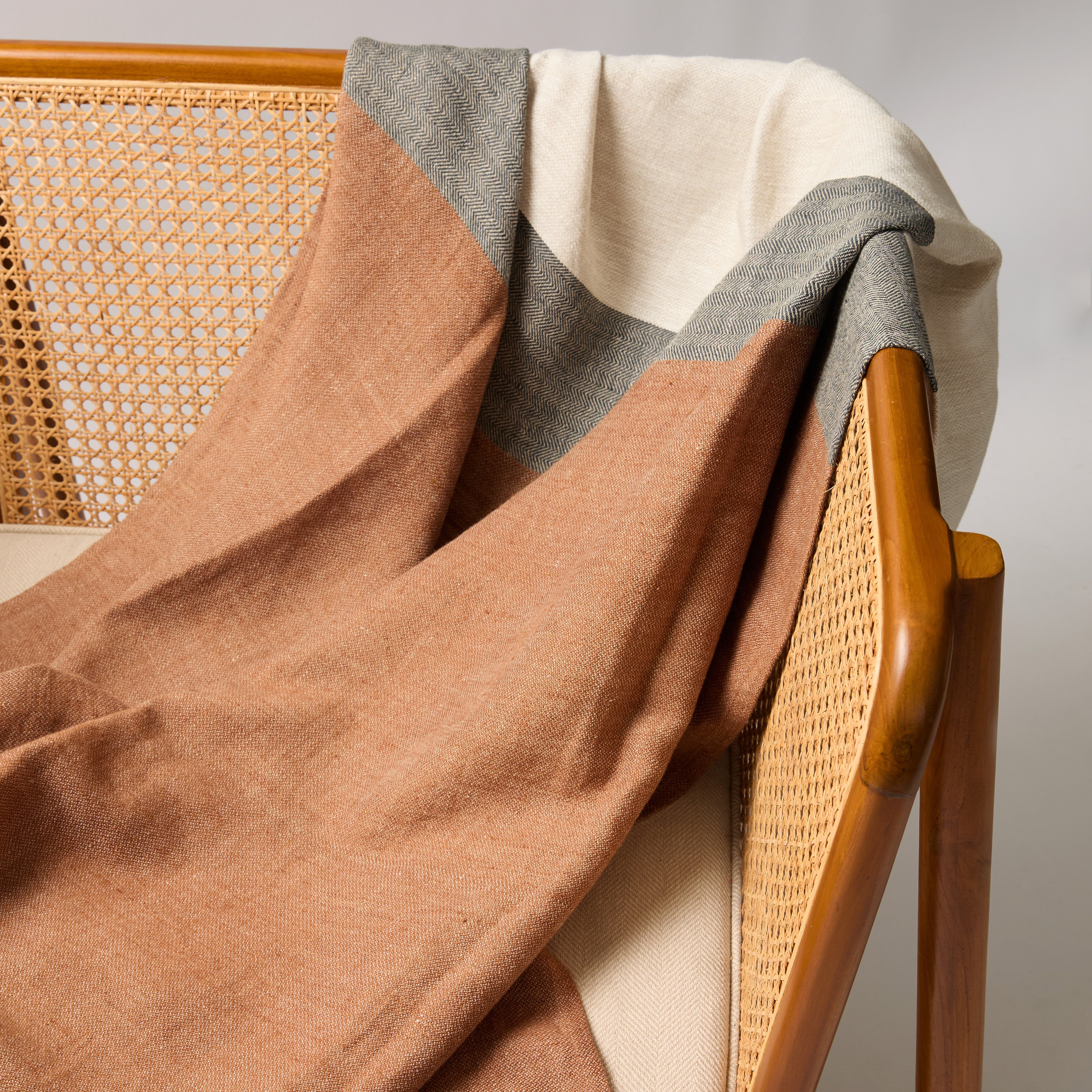 Modern Color Block Throw Chestnut, Grey & Ecru 51" x 78"