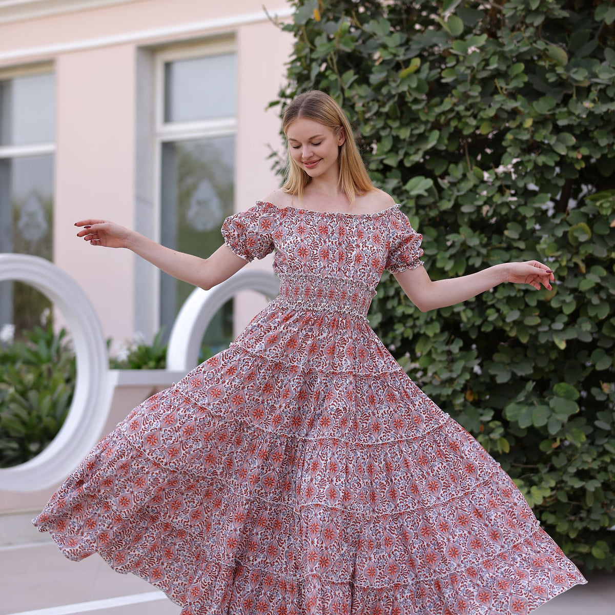 knee length dresses for ladies Santorini Maxi Dress Pink Tile / M/L