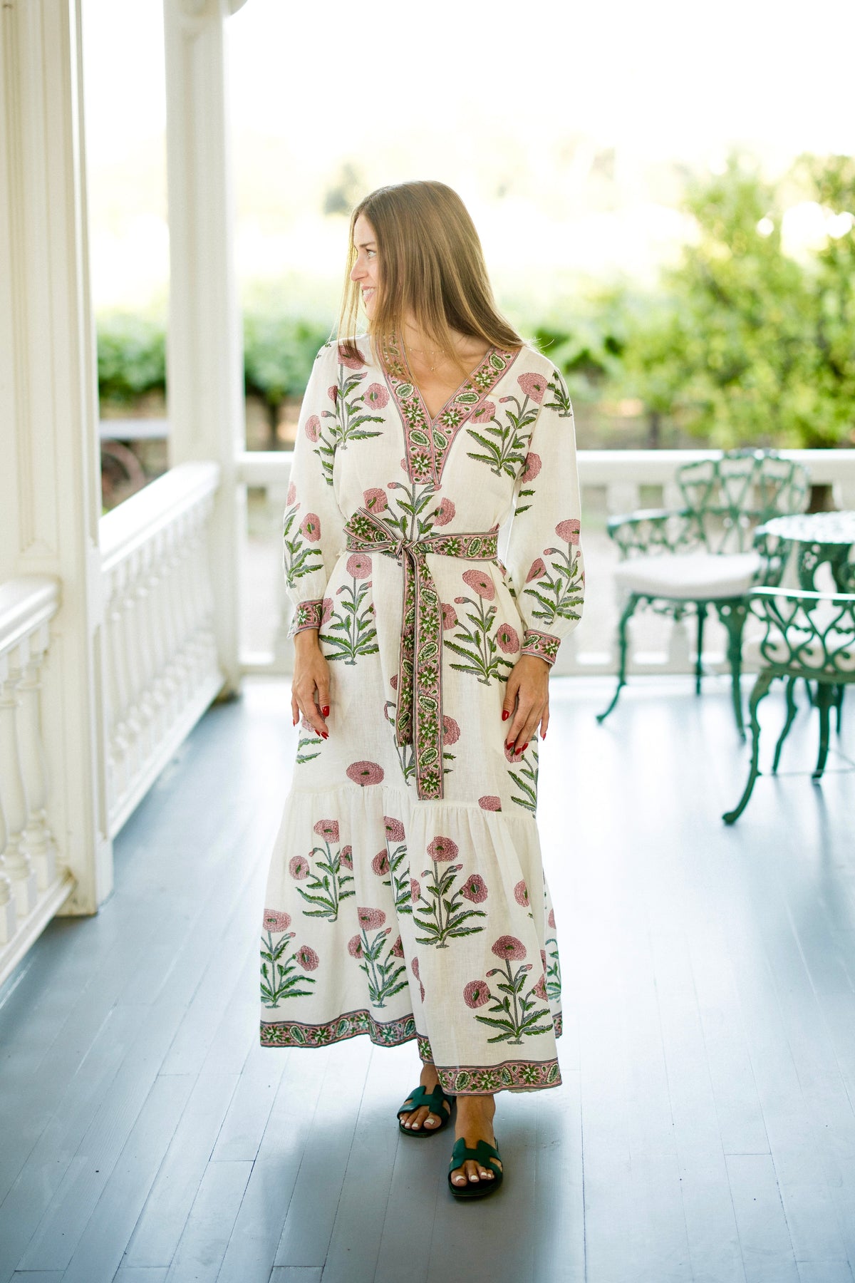 marigold maxi dress Capri S / Pink Flower Launchdate:2025-04-07 Handmade Lined Dog Fall Crafted from premium 100% Size:100 cm / US Size 0000